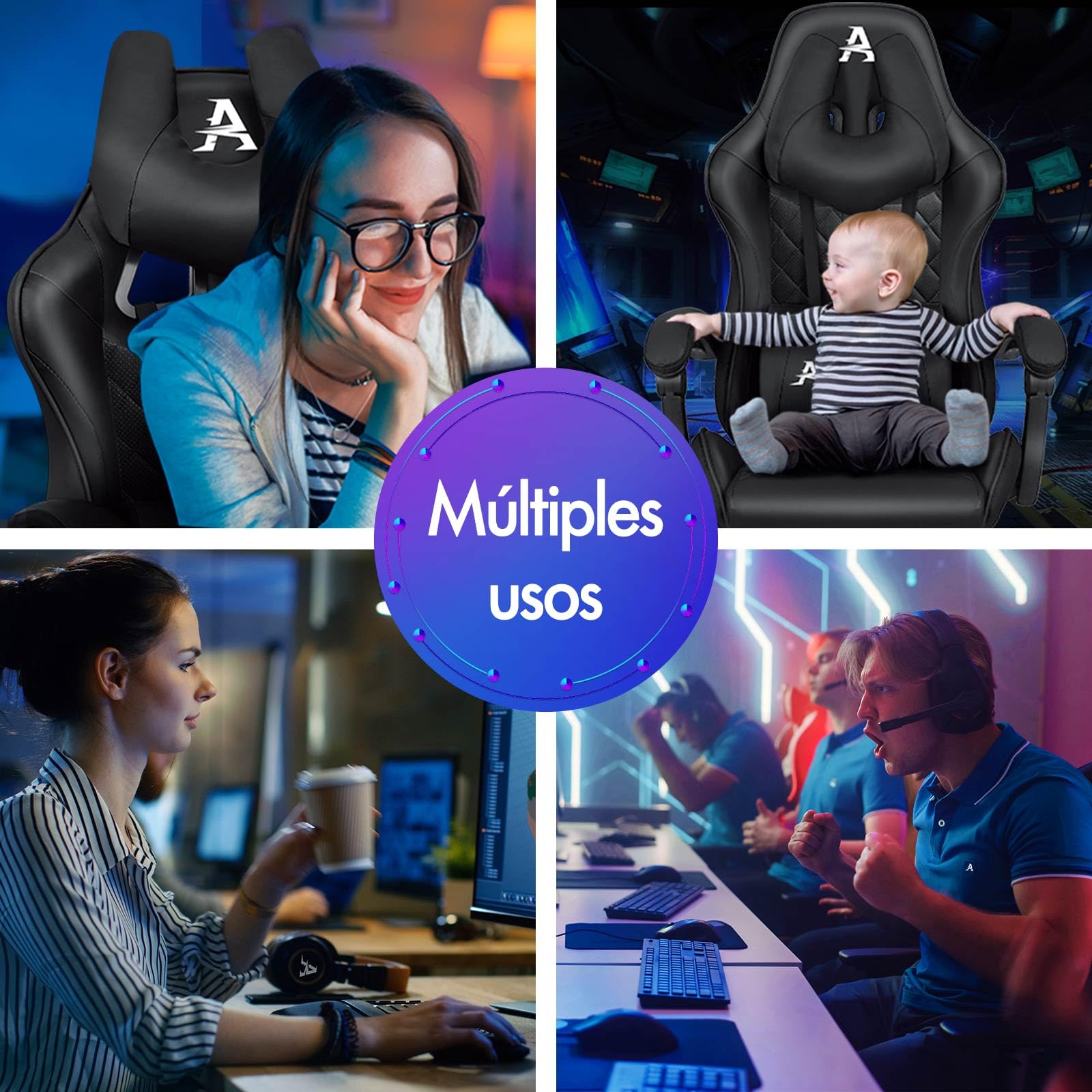 ALFORDSON Silla Gaming Ergonómica Masaje Reclinable con Cojín Lumbar y Cervical,Silla Gamer con y Reposapiés Retráctil,Altura Ajustable, para Ordenador,Videojuego,Escritorio,Oficina, Cuero PU(Negra)