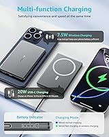 Vista 4 de Air” Power Bank for MagSafe 5000mAh, Ultra Slim Magnetic Wireless Portable Battery Charger Case with USB-C Cable, Compatible with iPhone