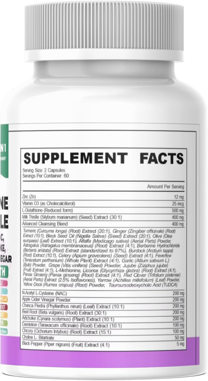 Glutathione NAC Milk Thistle Supplement | Liver Health Support | 32-in-1 Herbal Antioxidant Formula with Chanca Piedra, Turmeric, Dandelion Root, Beet Root & Zinc | Halal Vegan Organic Daily Wellness - Image 8