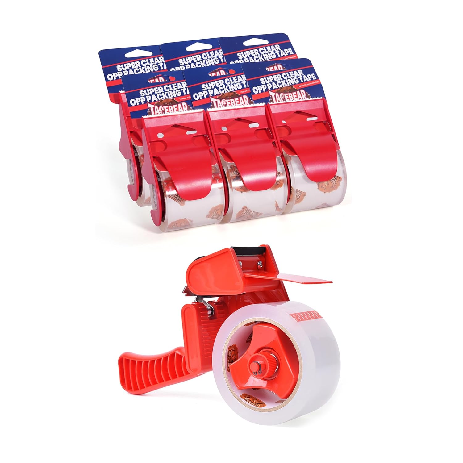 TAPEBEAR No Noise Packing Tape with Dispenser, 2.6mil Thick, 1.88" x 22yd + Packing Tape with Dispenser, 2.6mil Thick, 1.88" x 55yd