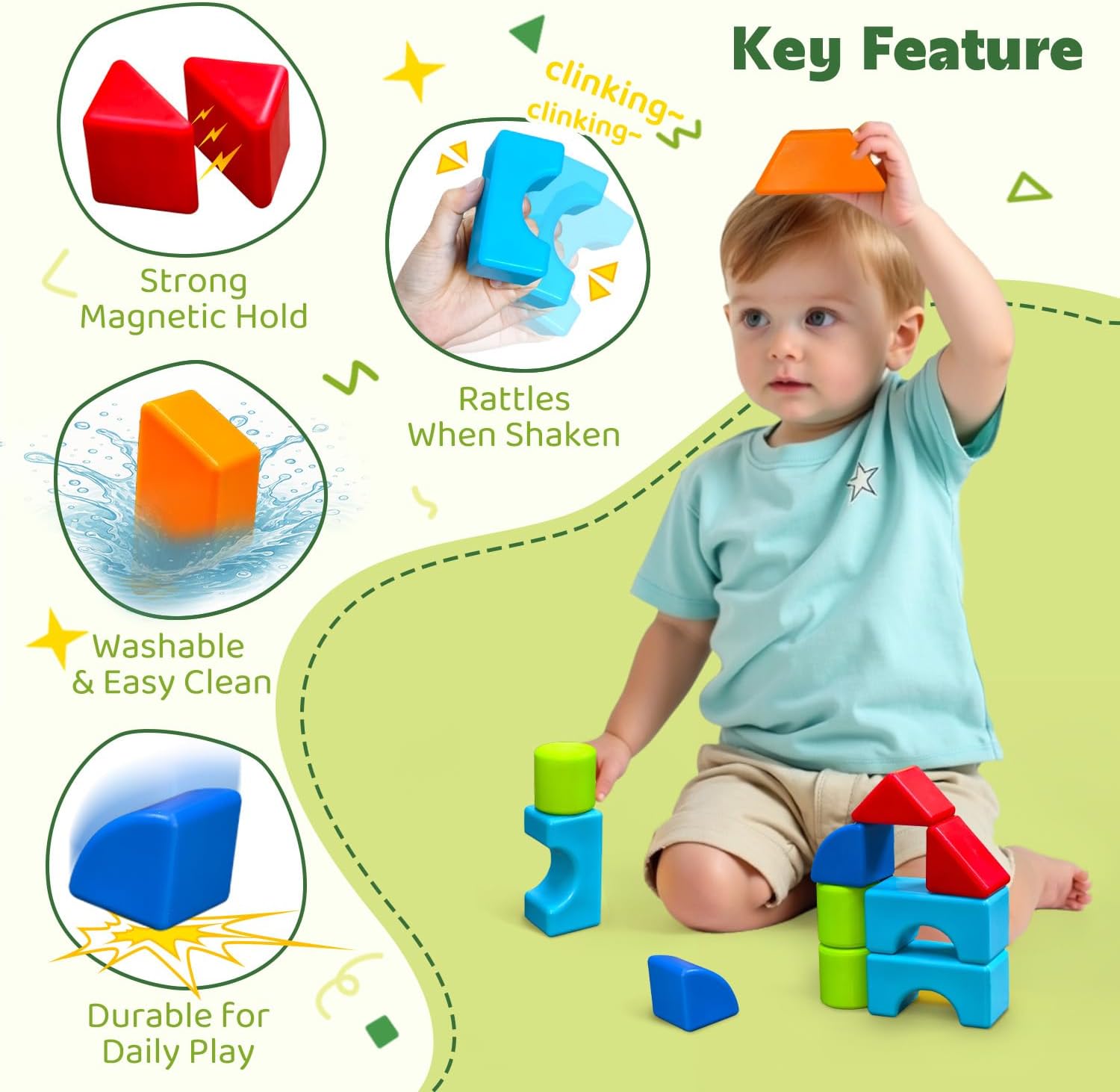 Pairez Toys Magnetic Building Blocks, Large Magnetic Blocks for Kids Ages 1-3, 3D Geometric Shapes Stacking Blocks Set, Montessori Sensory Toys for Toddlers, Boys & Girls (12pcs)