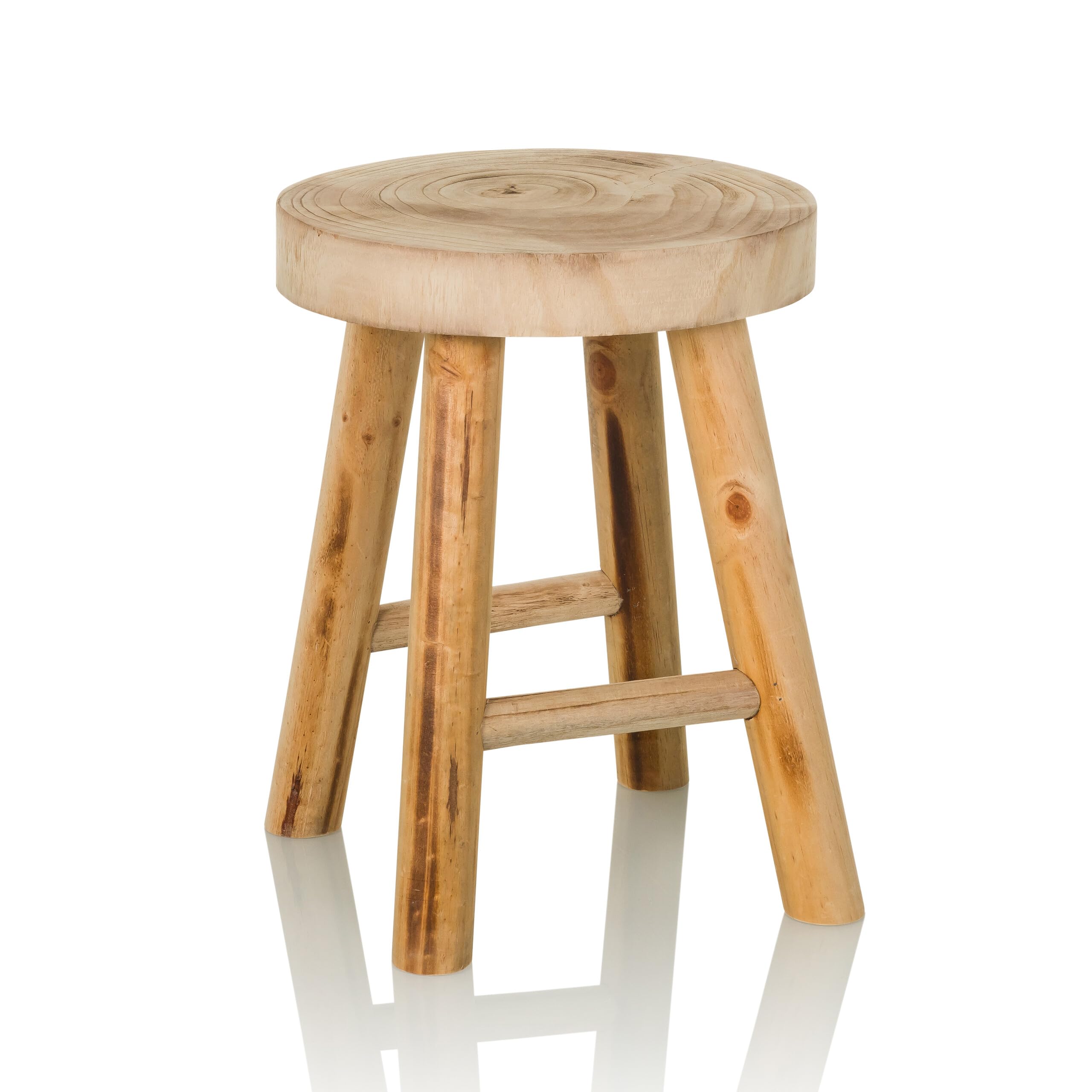 Hocker aus massiven Holz RUSTIKO W Stabiler Holzhocker Sitzhocker im Skandi-Look, Blumenhocker aus Paulownia-Holz