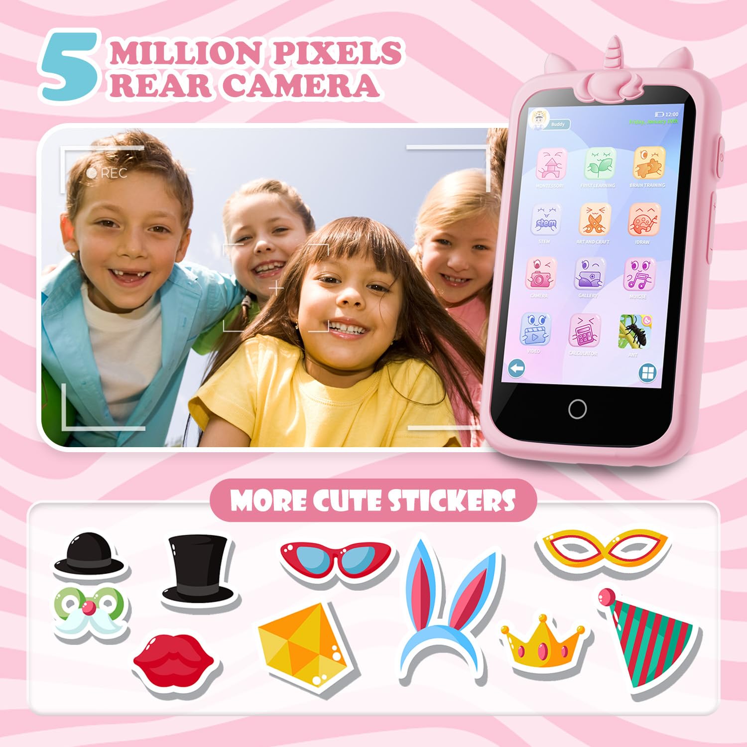Smartphone Giocattolo per Bambini, 3.97" Cellulare Giocattolo Regalo Natale/Compleanno, 200+ Puzzle Gioco Smartphone Bambini, 2000mA Telefono Finto per 3 ai 12 Anni (Blu) (D2-pink-1)