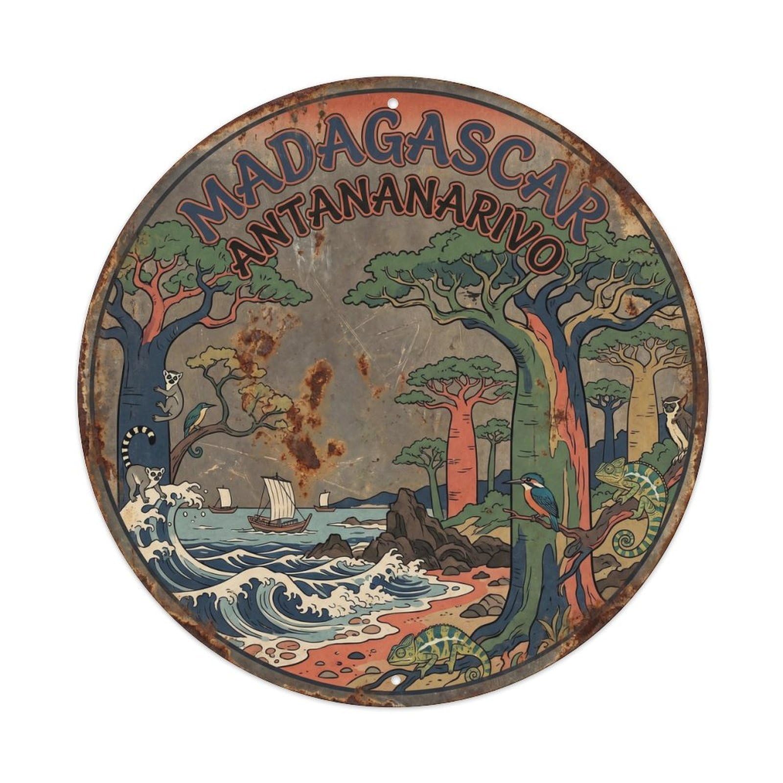 Island Paradise Madagascar Antananarivo Tropical Lagoon Metal Tin Sign