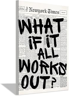 What If It All Works Out Newspaper Wall Art Trendy Positive Affirming Poster Retro Newspaper Print Black and White Typography Poster Apartment Aesthetic Wall Decor