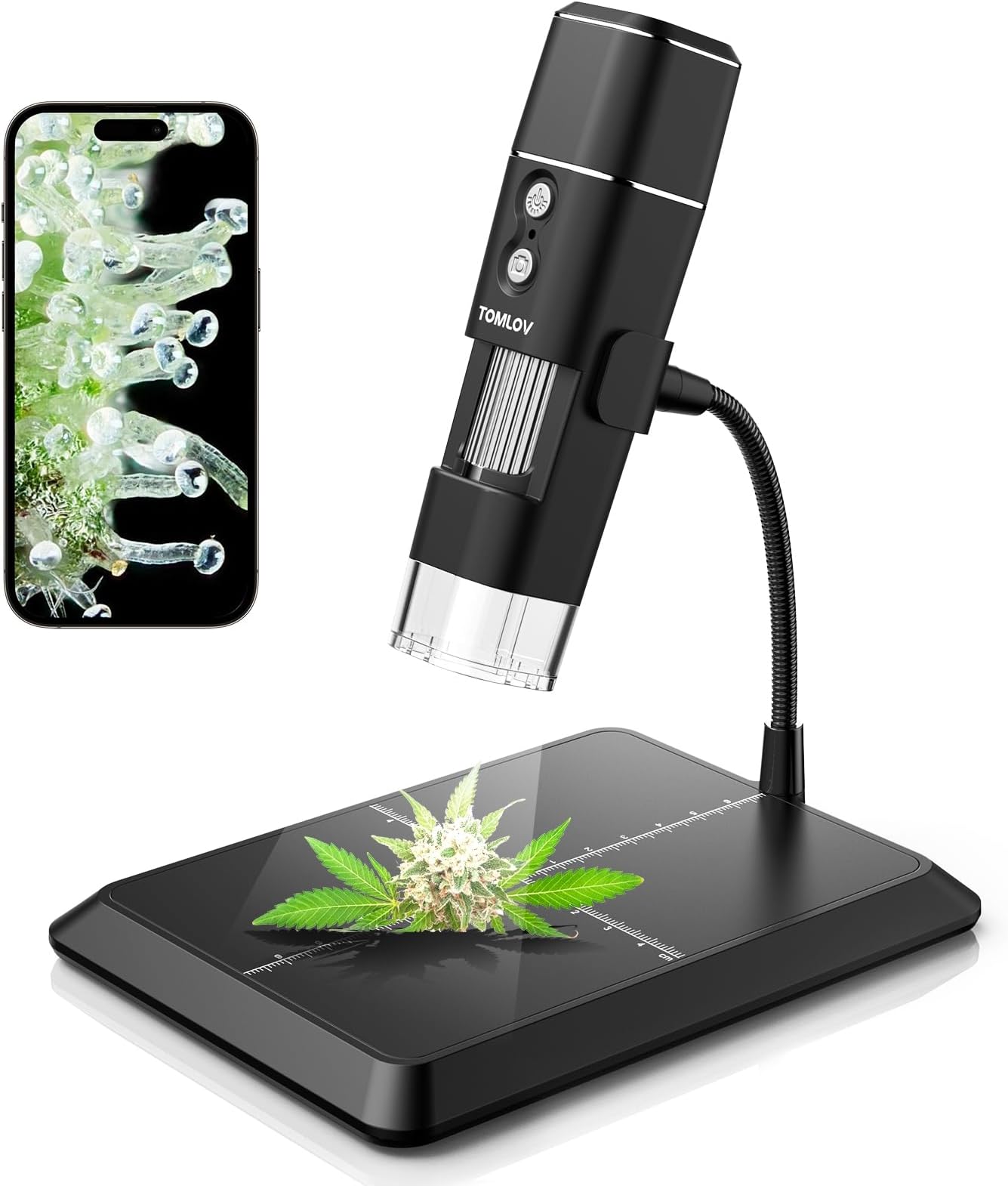 TOMLOV DM1 Wireless Digital Microscope 50X-1000X [1080P HD & Full Lighted View] WiFi Portable Handheld Mini USB Trichome Coin Microscope Camera Magnifier for iPhone iPad Android Phone & Computer