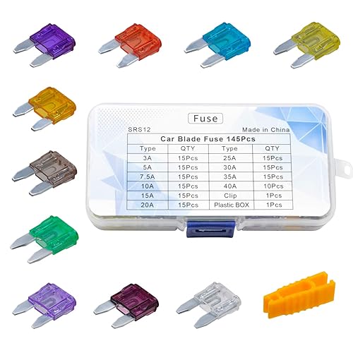 Road Passion 145 piezas de fusibles de cuchilla mini surtido de fusibles para automóvil motocicleta SUV kit de fusibles 3A 5A 75A 10A 15A 20A 25A