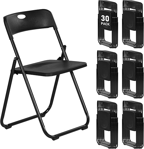Miniatura 18 de Paquete de 6 sillas plegables de plástico negro, asientos comerciales apilables portátiles para interiores y exteriores con marco de acero para el
