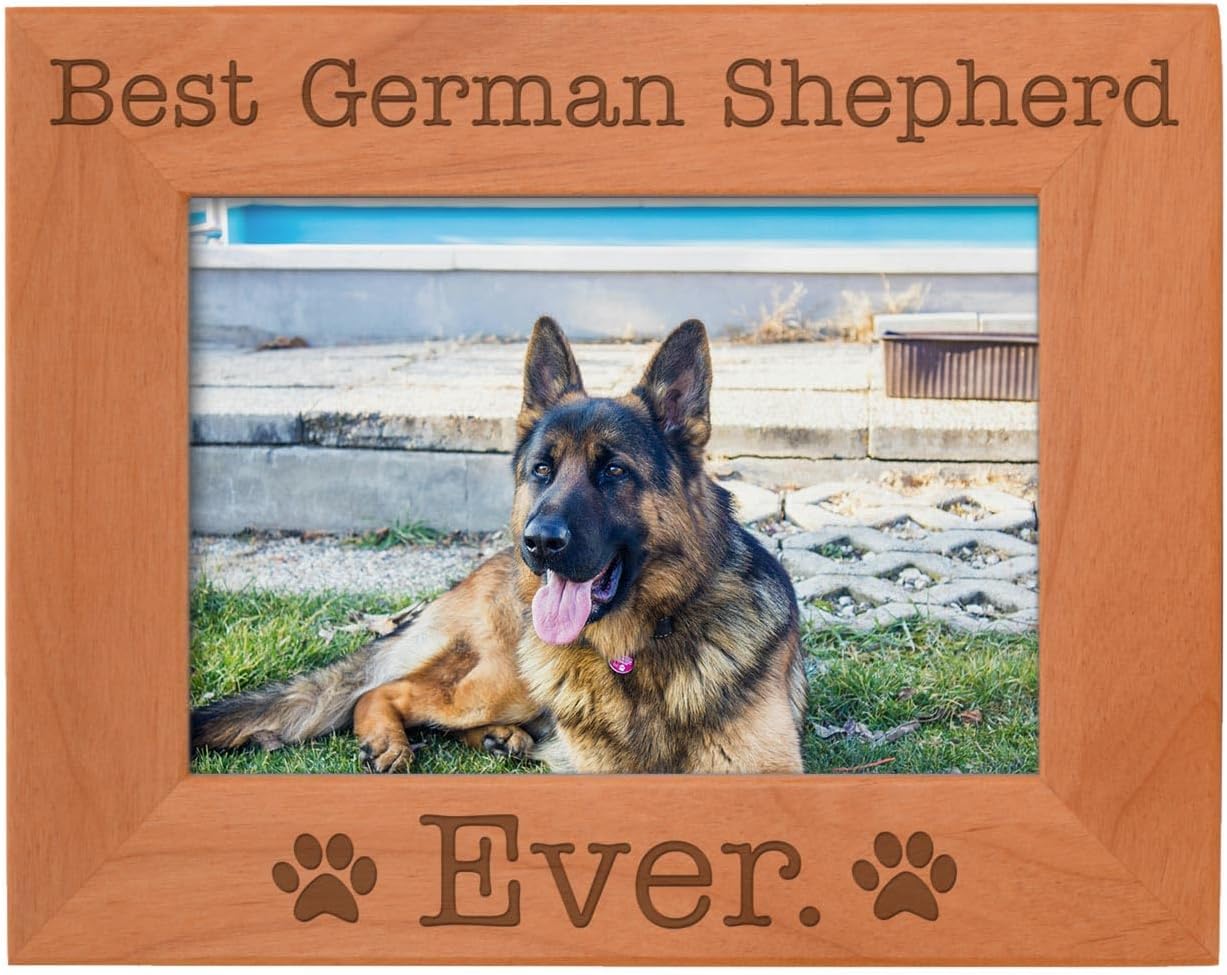 ThisWear German Shepherd Gifts Best German Shepherd Ever Natural Wood Engraved 5x7 Landscape Picture Frame Wood