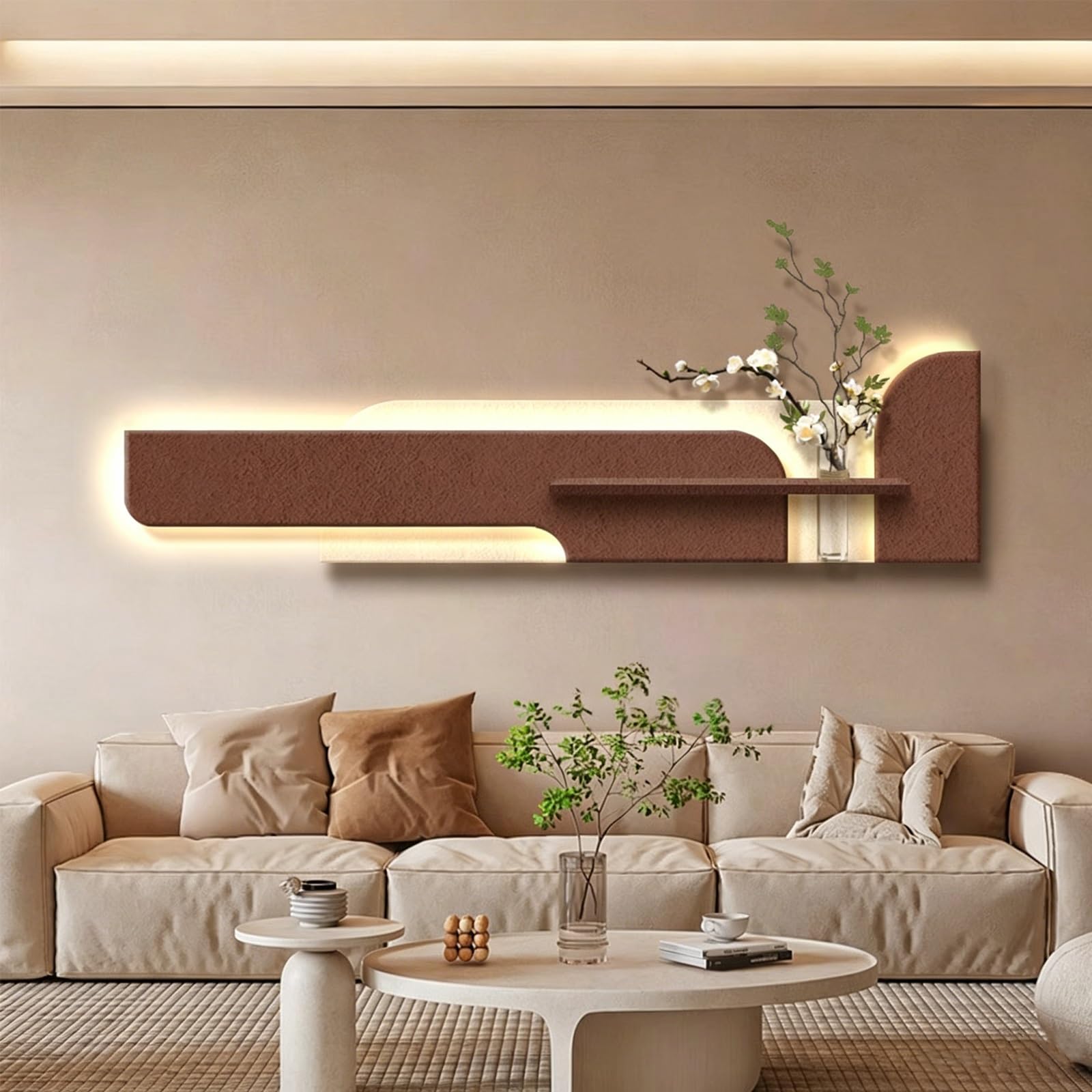 3D Sandstone Wall Art With LED Lighting，Luminous Sandstone Wall Sculpture Featuring A Vase Motif，Plug-in Hanging Wall Decor, Ideal For Entryways And Living Rooms(A,120*30cm/47.2*11.8in)