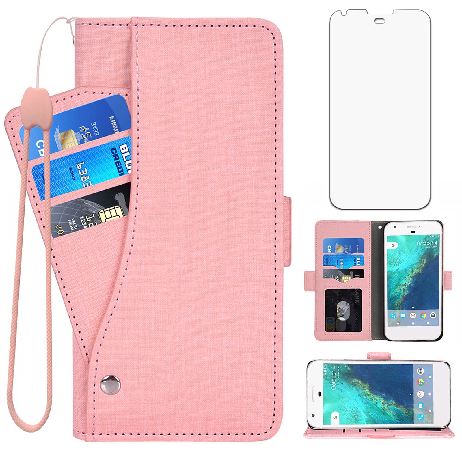 Custodia A Portafoglio Asuwish Per Google Pixel XL (2016) – Con Pelle, Vetro Temperato E Cinturino – Blu - 2