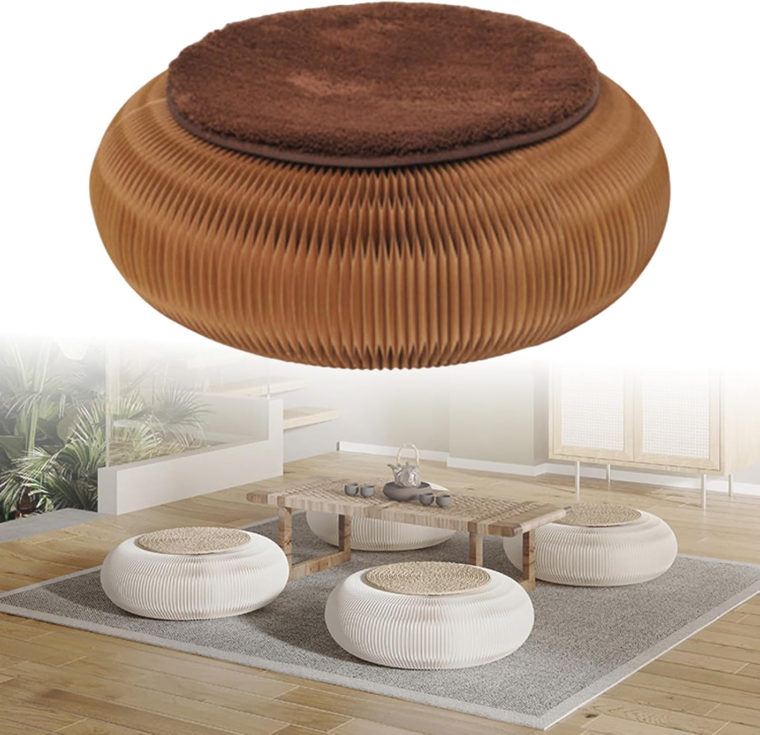 Folding Paper Stool with Cushions - Space-Saving Honeycomb Bench for Home, Office, Party, Exhibition, Shopping Mall - No Assembly Required