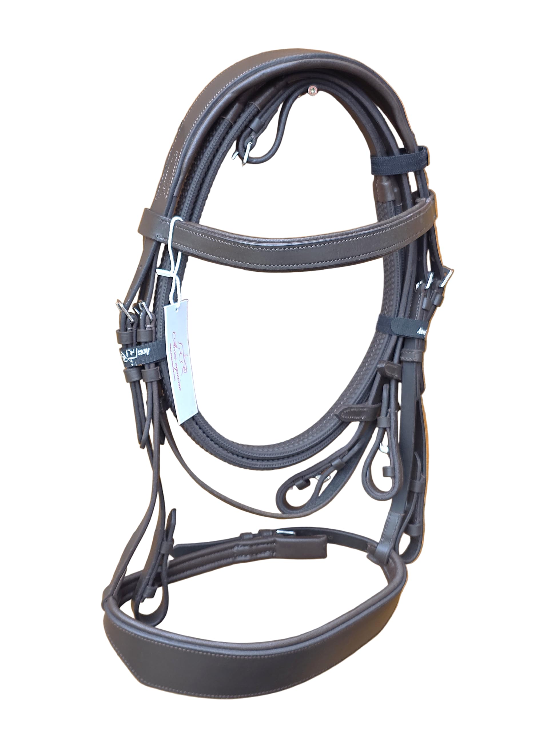 Leather Hunter Horse Bridle Comfort Padded with 2 Inch Noseband Grip Reins and Stainless Steel Fittings Premium Brown (Pony)