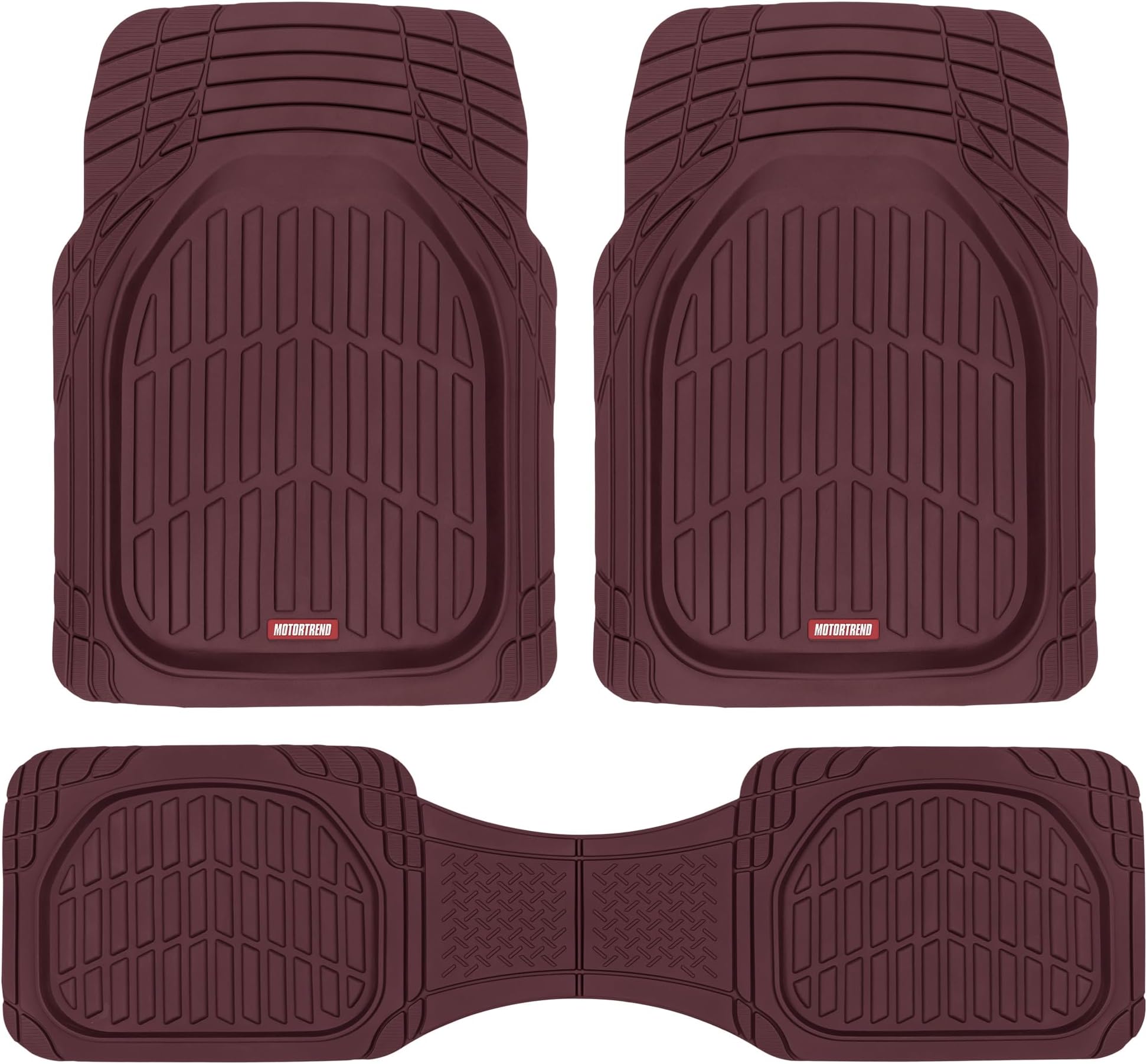 Motor Trend MT923 Premium FlexTough Floor Mats All-Protection-DeepDish Front & Rear Combo Set – w/Traction Grips for Car Auto Sedans SUVs Trucks (Burgundy)