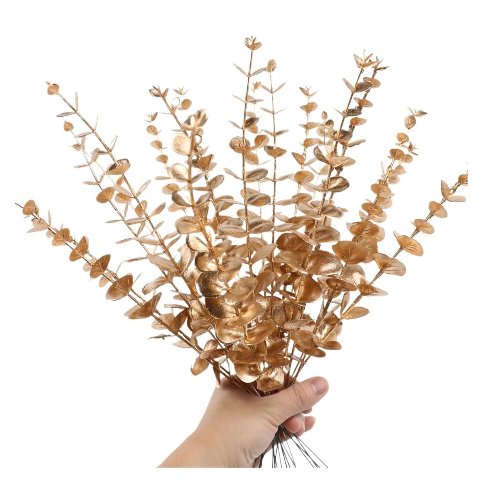 YGLEEULI Artificial Foliage Stems 38cm Eucalyptus Artificial Tree Branches 10/20pcs Leaves Decoration(4 golden,20pcs)