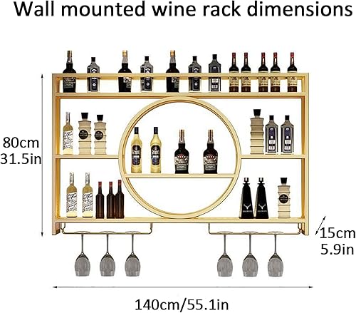 Miniatura 7 de Estante para vino montado en la pared, estante para copas de vino, estantes flotantes, estante de exhibición de botellas de bar, soporte para colgar