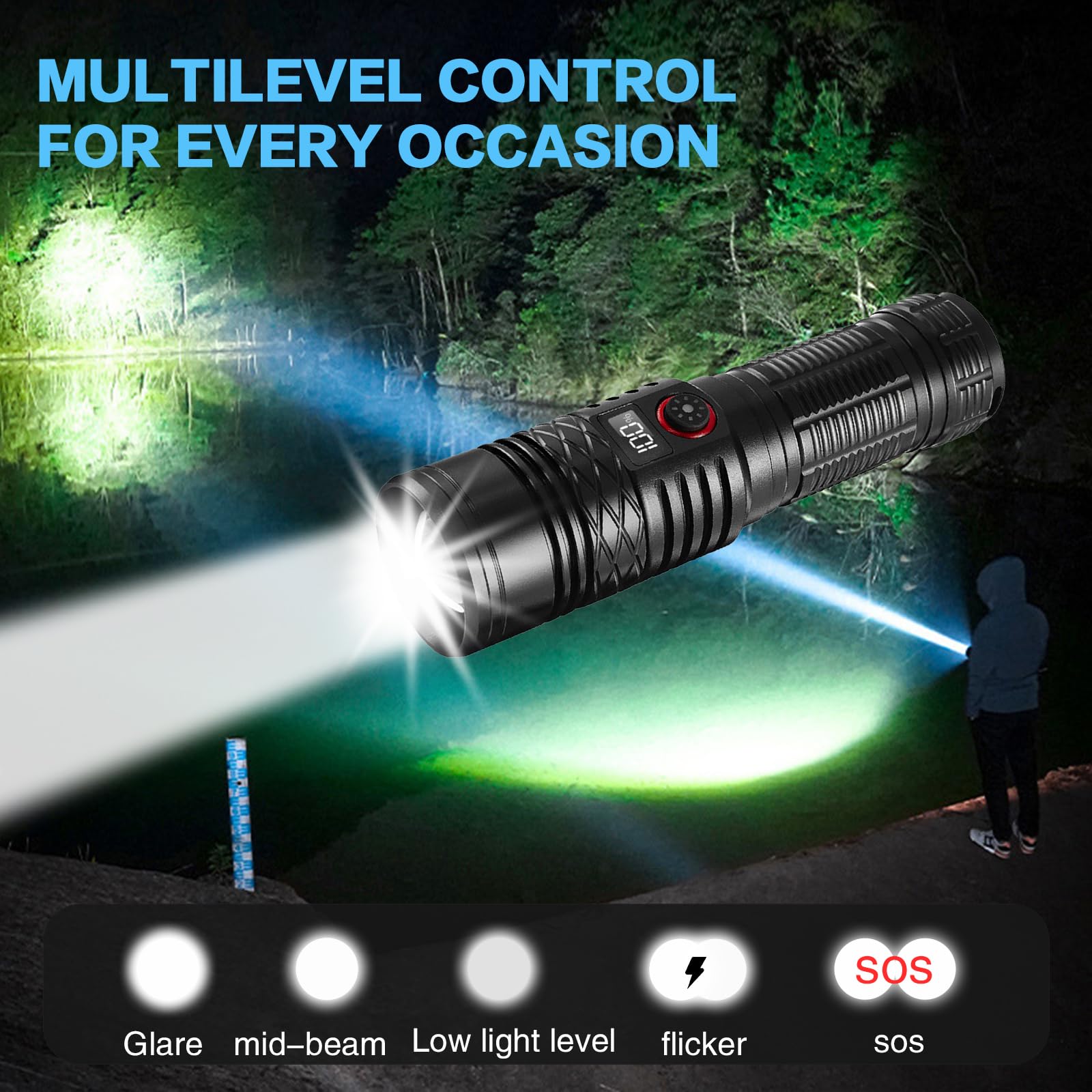 Linternas recargables de alto lúmenes LED, linterna súper brillante, linterna táctica ajustable, 5 modos, impermeable, luz de flash de mano para emergencias, camping, senderismo