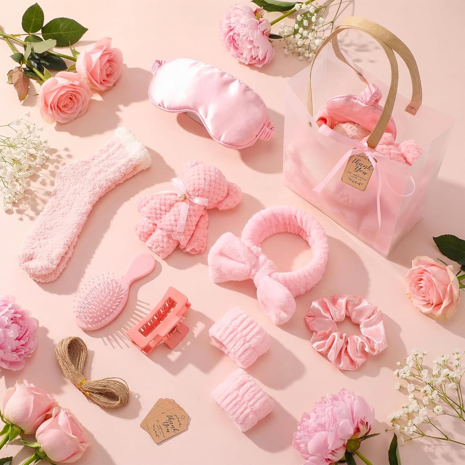 6 Set Mother's Day Spa Gifts for Mom & Women, Sleepover Party Favors Supplies for Bridesmaid Bridal Shower Wedding Guests Birthday Gift with Towels Socks Hair Tie Clip Eye Masks(Pink)