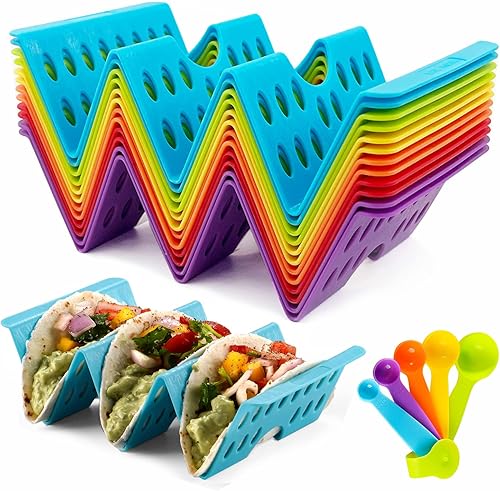 Aofure Juego de 12 o 6 soportes para tacos coloridos mejorados, soporte de plástico resistente para tacos duros o suaves, soportes para tacos para 3
