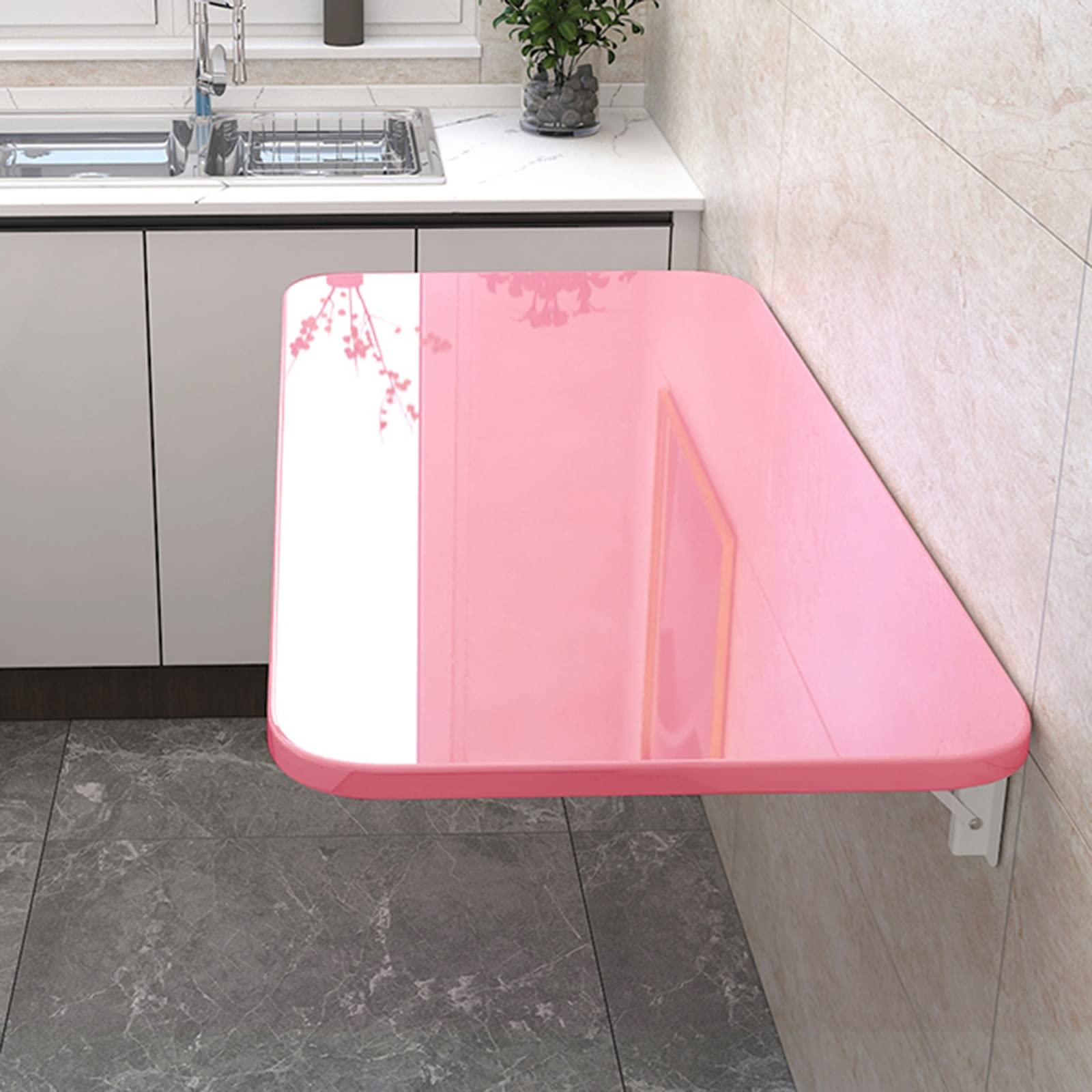 GHFXSCV Heavy Duty Wall Mounted Folding Table for Kitchen & Dining Laundry Room Desk 70kg Load Capacity Floating Wall Desk for Small Spaces Pink 80x40cm