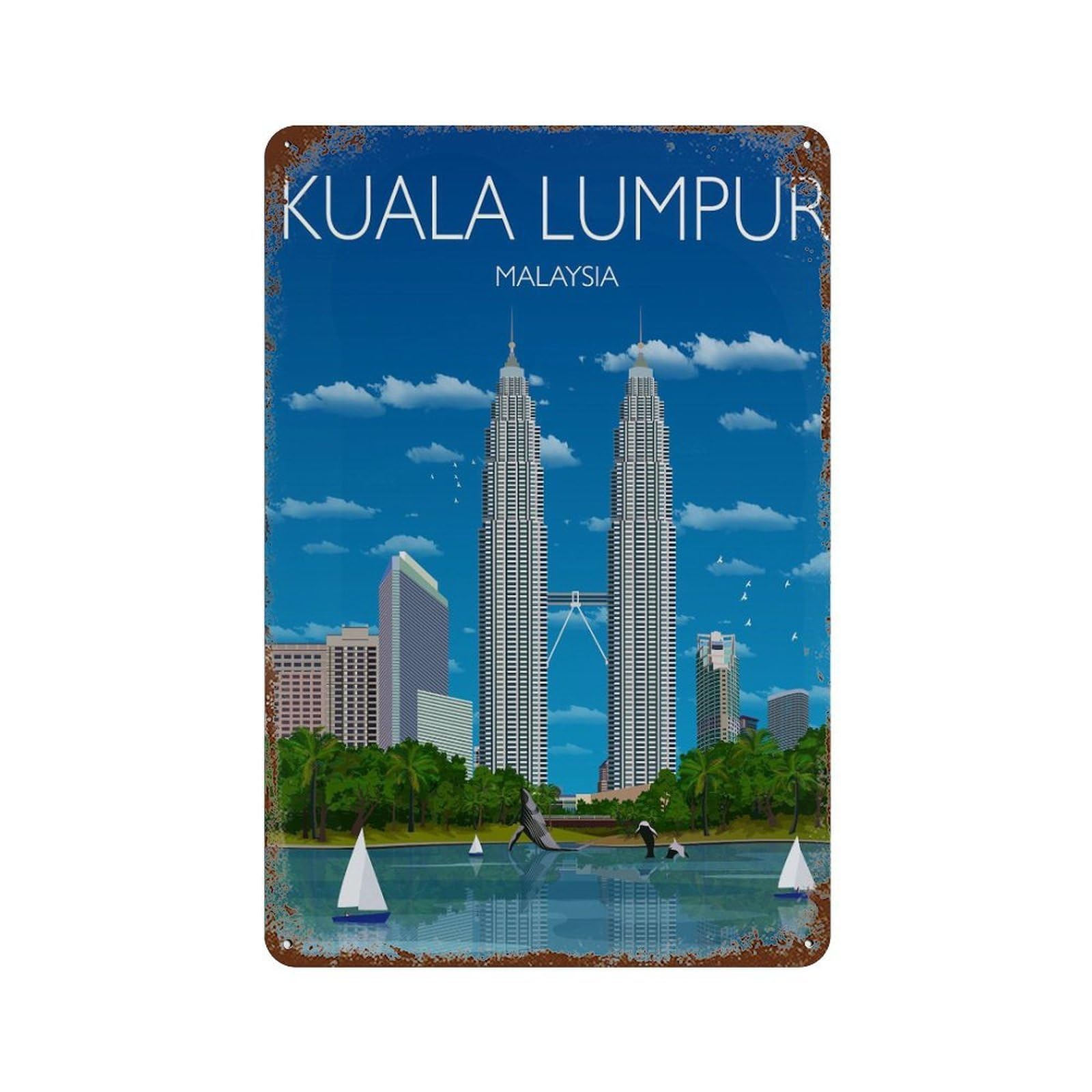 xiaoxiaoshen Travel of Kuala Lumpur Malaysia Wall Decor Art Metal Tin Poster Modern Home Decor Art Home Bar Shop Decorations Vintage Sign 30x20cm