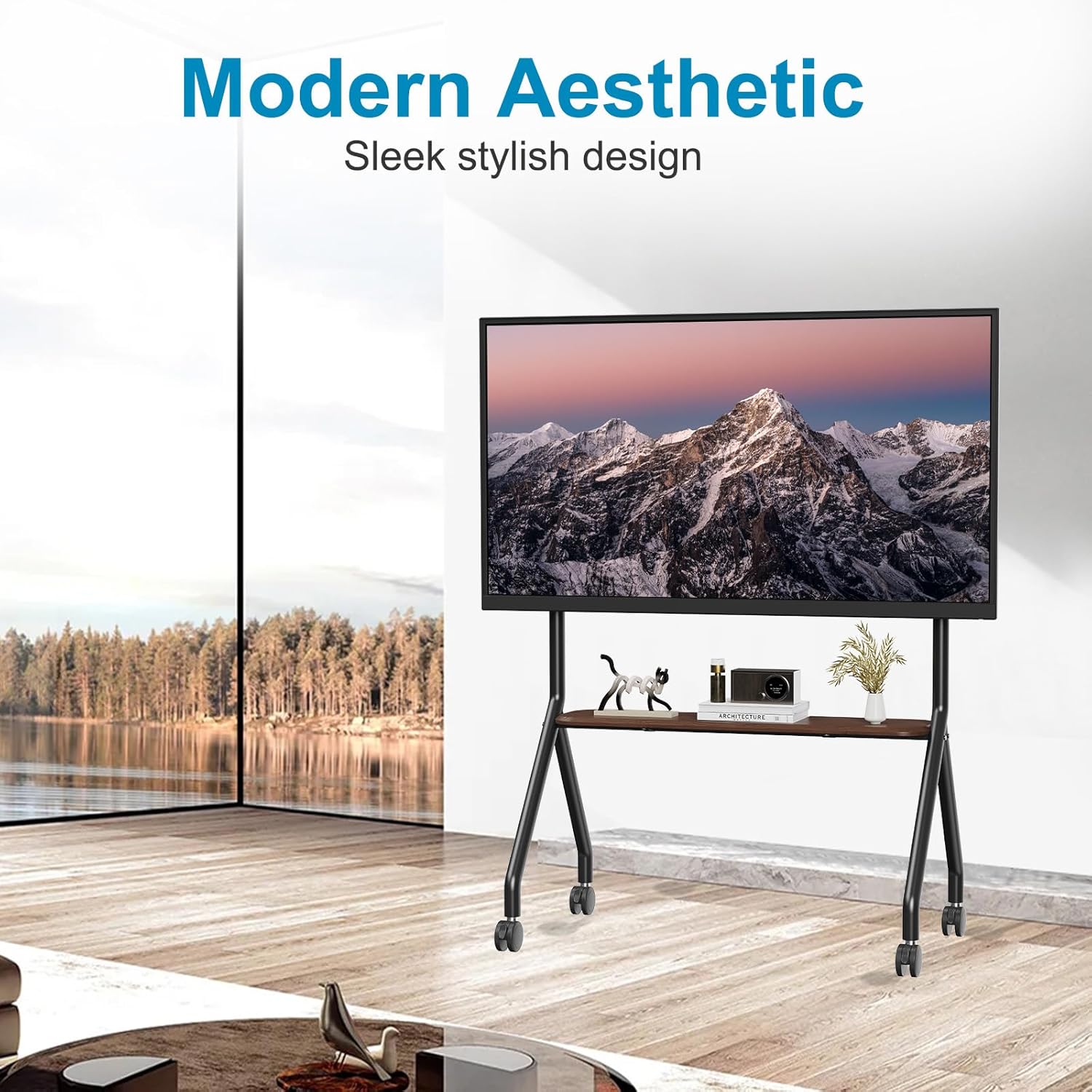 Mobile TV Cart Easel Rolling TV Stand for 32 to 90 Inch LCD LED OLED Flat Curved Panel Screens, Height Adjustable Portable Floor TV Stand with Locking Wheels Hold Up to 180 Lbs Max VESA 800x600mm