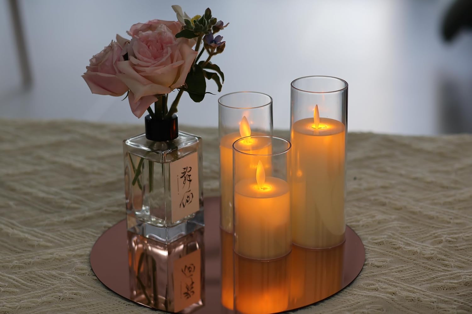 12 Pcs 10 Inch Mirror Centerpieces Decorative Trays Thickness 1.5 mm (Rose Gold)