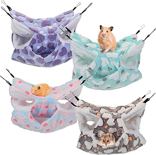 4 Pcs Guinea Pig Rat Hammock Sugar Glider Cage Small Pet Animal Hanging Hammock Three Layers Warm Chinchilla Bed Sleep Nap Rat Sack for Ferrets Hamster Parrot Guinea Pig Squirrel Play