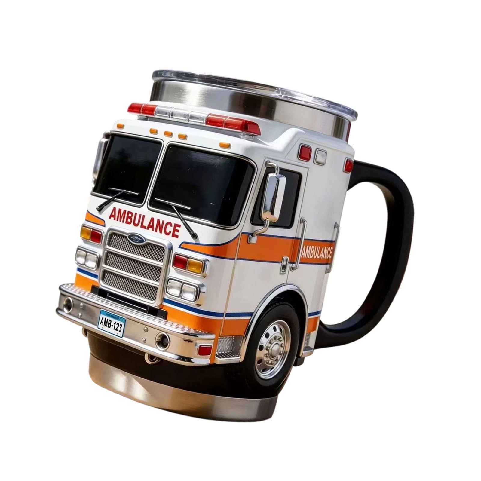 Linvimia Stainless Steel Drinking Cup for Hot and Cold Beverages Creative Truck Shaped Firefighting Coffee Mug Unique FathersDay Gift