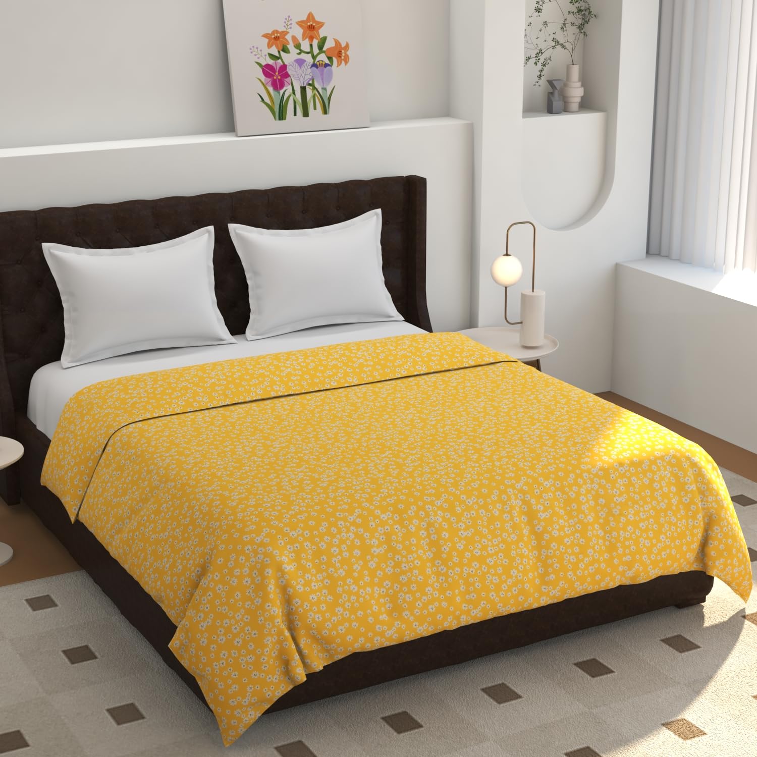 Luxurious Cotton Duvet Cover, Comforter Cover, Rajai Cover, Blanket Cover,Quilt Cover King Size 90"x100" inches- Yellow Flower-image-8