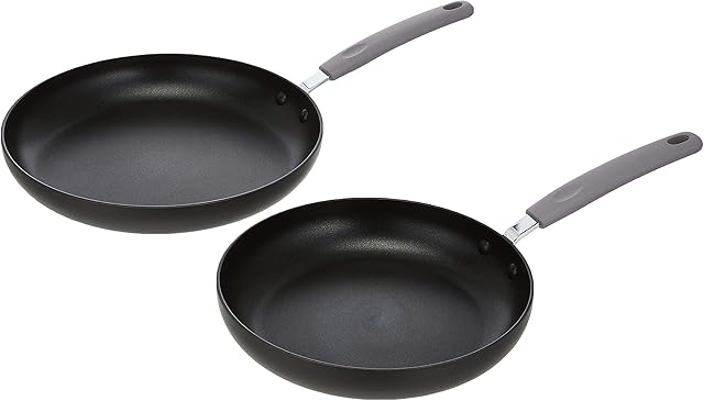 Amazon Basics Hard Anodised Non-Stick 2-Piece Skillet Set, 24 cm and 28 cm, Grey
