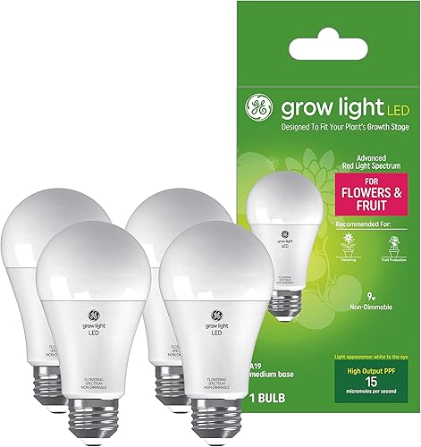 Miniatura 8 de GE Luces de cultivo para plantas de interior, bombillas LED A19 para flores y frutas con espectro de luz roja avanzado, luz blanca para plantas de