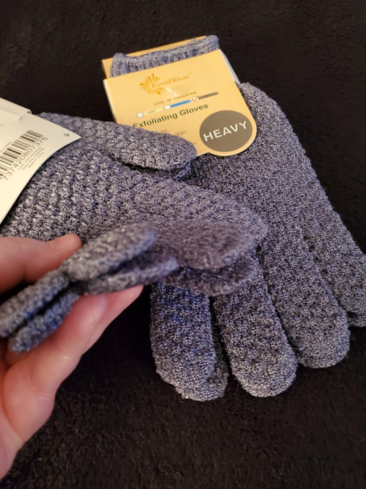 Evridwear Exfoliating Dual Texture Bath Gloves for Shower, Spa, Massage and Body Scrubs, Dead Skin Cell Remover, Gloves with Hanging Loop (1 Pair Heavy Glove)