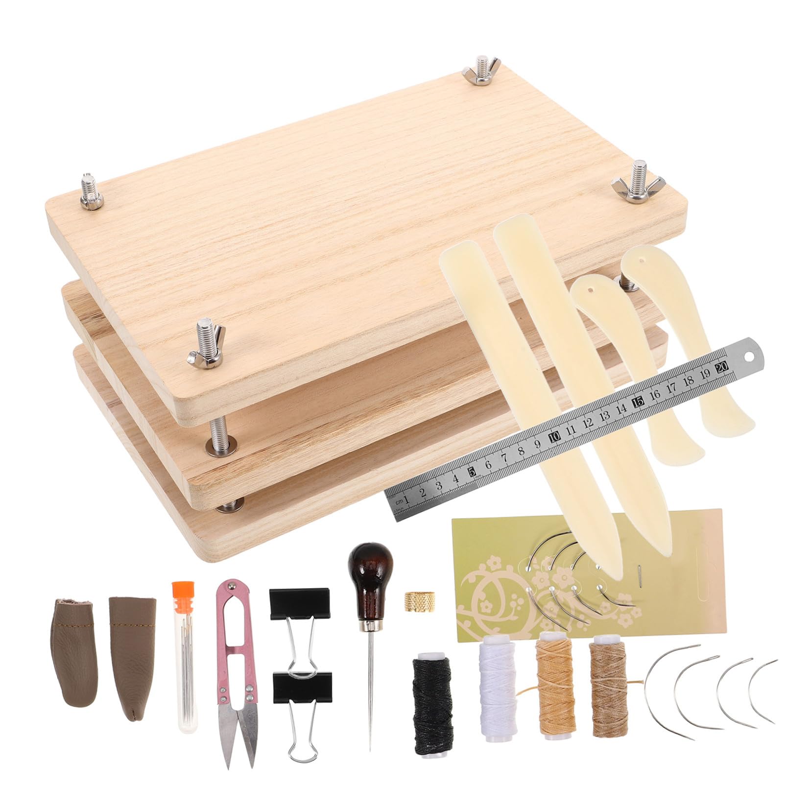HOMSFOU Kit de Reliure en Bois et Métal, Outil de Reliure Portable, Presse à Livres pour Débutants, Restauration de Livres Anciens, 1 Set