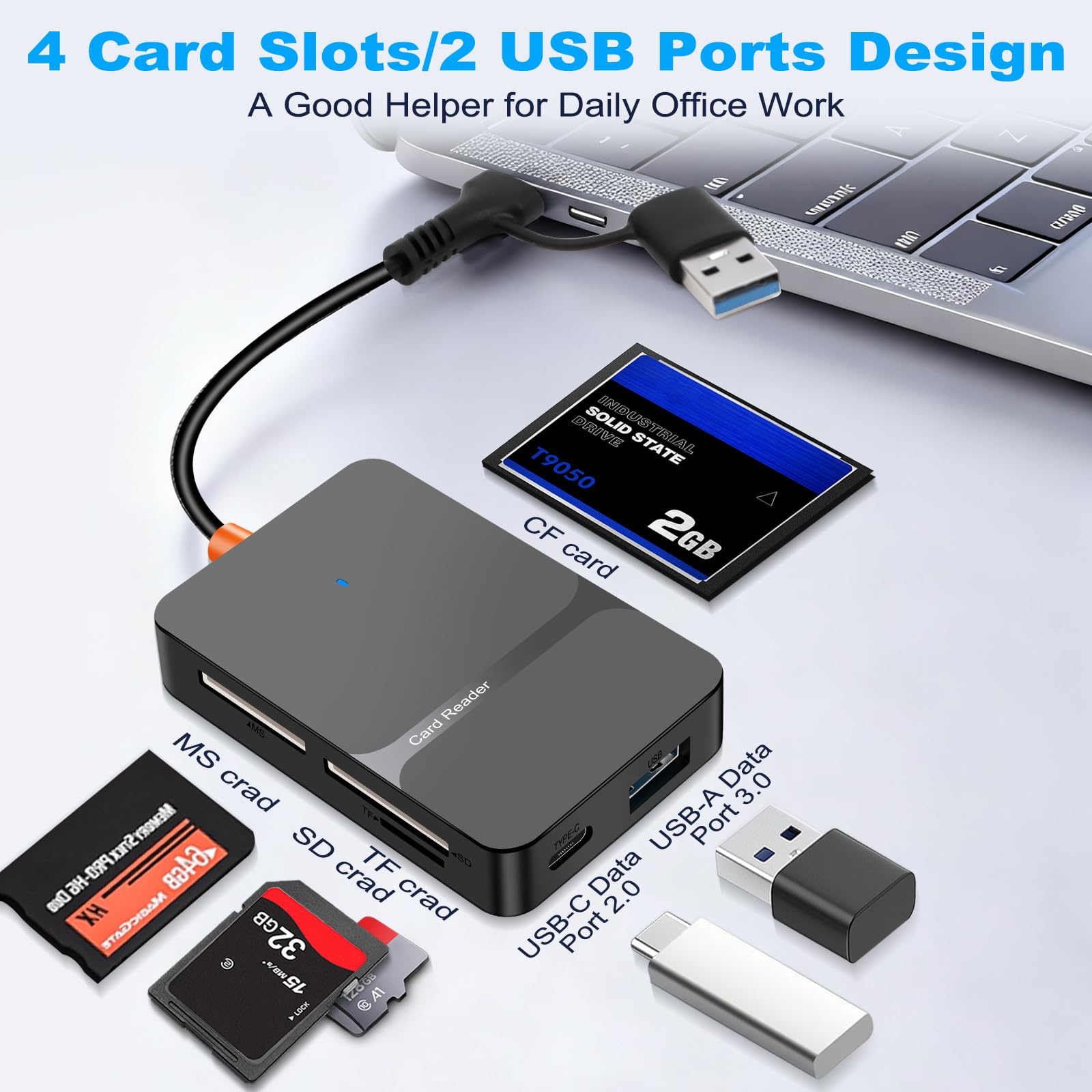 Lettore Schede SD 6 in 1, Lettore schede di memoria USB e USB-C a SD Micro SD MS CF, Compatibile con iPhone 17/16/15Pro/Max, MacBook Pro/Air, iPad, PC e tablet