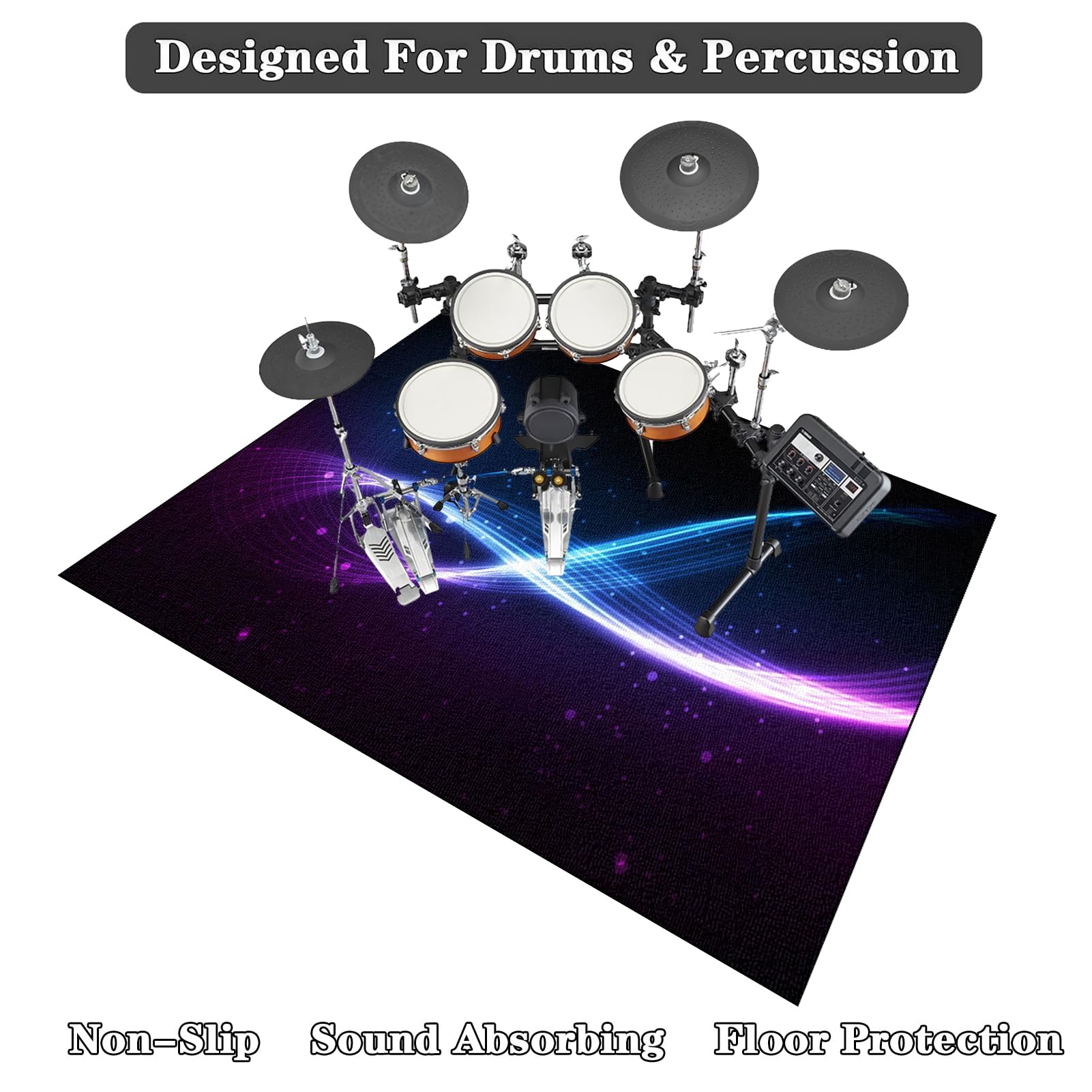 110 x 80 cm Tapis de Batterie électronique Tapis de Tambour Tapis de Batterie Tapis Professionnel de Jazz Tapis Batterie pour Grosse Caisse Claire et Autres Instruments de Musique