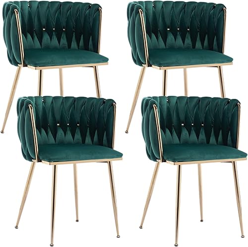 Kiztir Juego de 4 sillas de comedor de terciopelo, modernas sillas de comedor con patas de metal dorado, sillas de comedor copetudas de lujo para