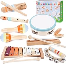 Wooden Musical Instruments for Toddlers 1-3 - Montessori Educational Toys for 1 2 3 Year Old Baby Kids, with Xylophone, One 1st 2st Christmas Birthday Gifts for Girls Boys