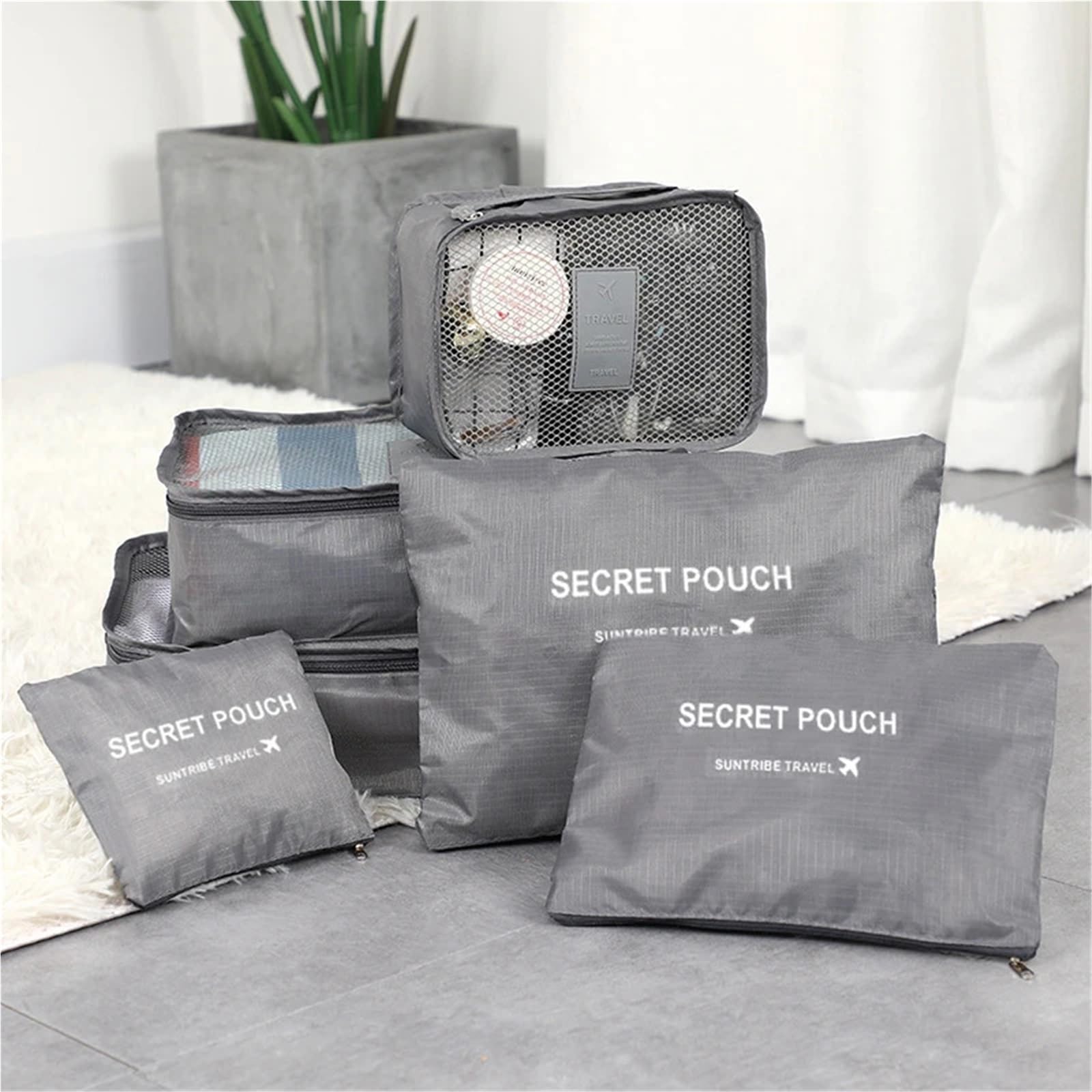 Bolsa de almacenamiento de viaje de gran capacidad, 6 unidades, for maletas, equipaje, ropa, organizador, estuche, zapatos, cubo de embalaje. Organizador De Maletas Para Viaje(Red)