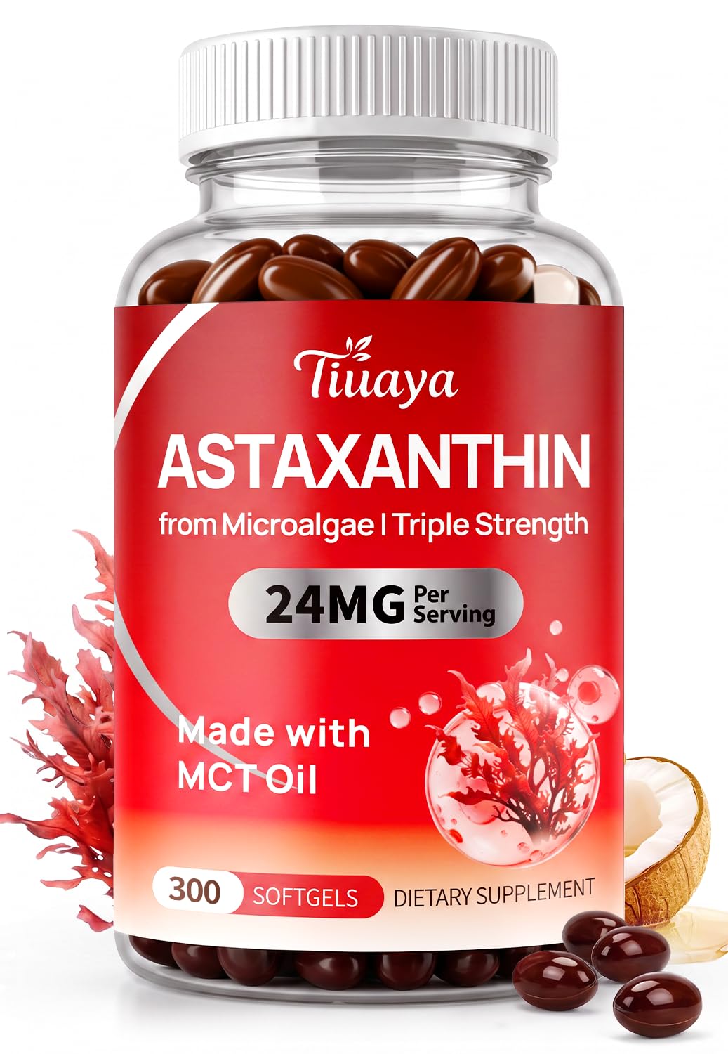 Astaxanthin 24mg with MCT Oil, Strength Astaxanthin Antioxidant 300 Count (Pack of 1)