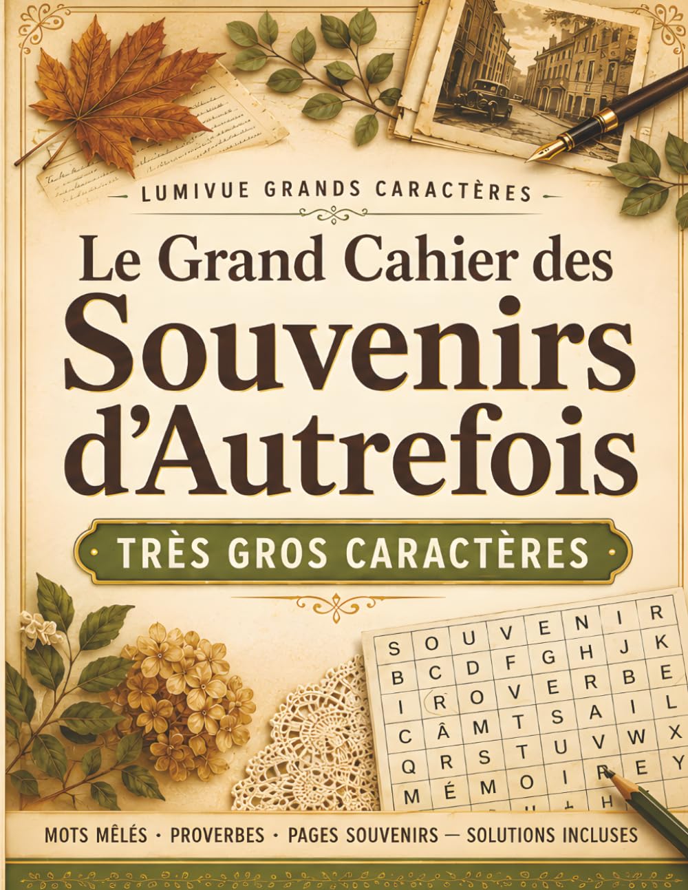 Le Grand Cahier des Souvenirs d'Autrefois: Mots Mêlés Très Gros Caractères pour Seniors: Spécial Réminiscence | Grilles, proverbes et pages souvenirs ... incluses | Idéal mémoire, malvoyance et DMLA
