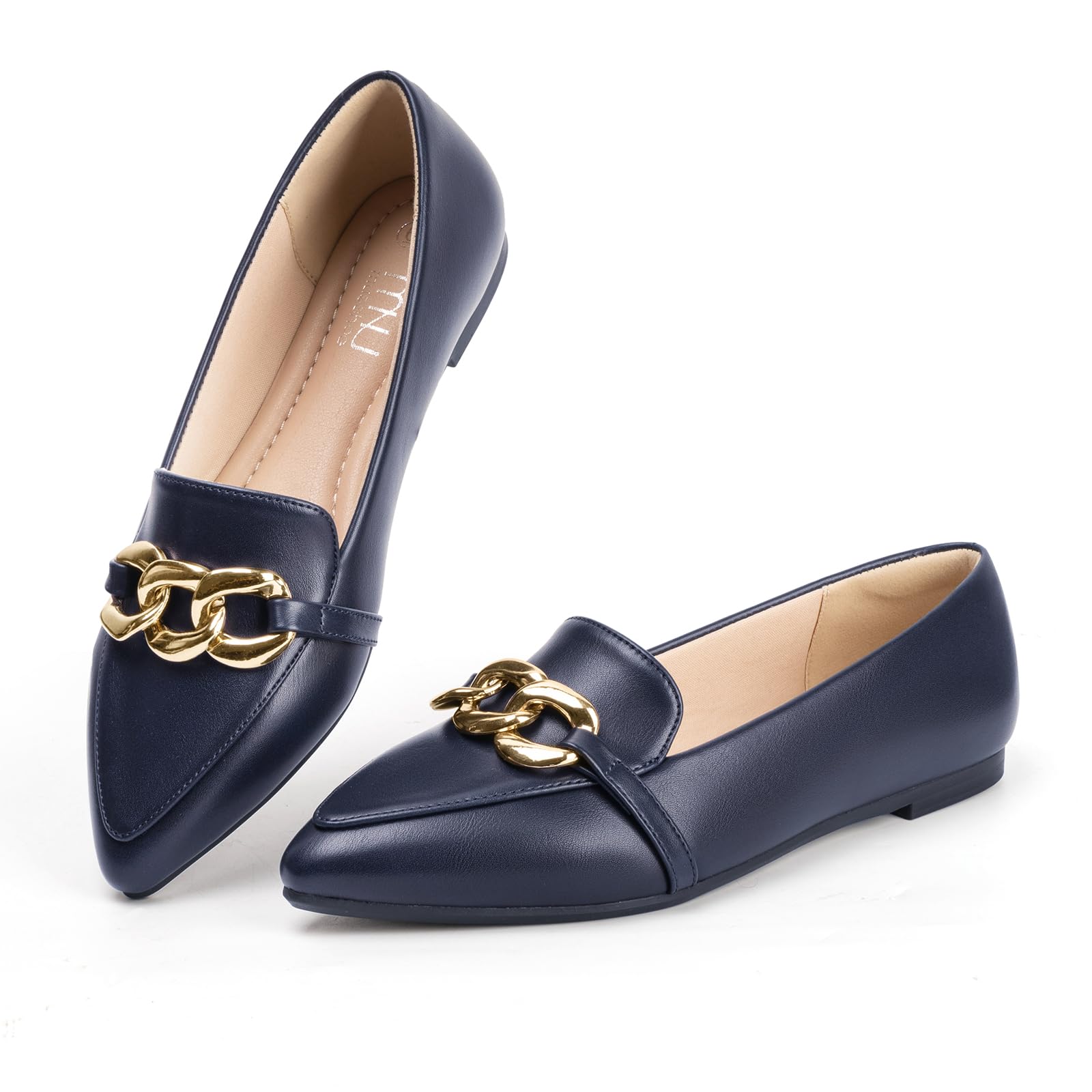 MUSSHOE Women's Loafers Comfortable Fashion Chain Flats Shoes for Women