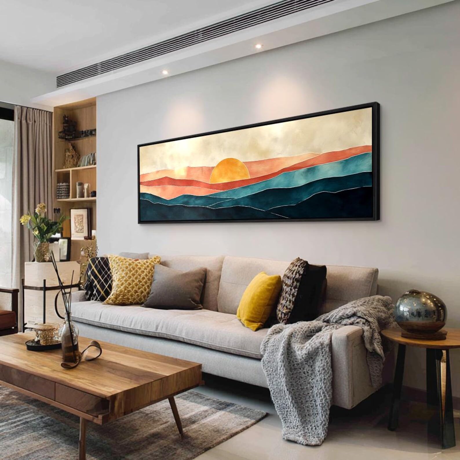 YUSUZHU Stampa artistica da parete larga e stretta, Tela con tramonto, Poster con tramonto, Decorazione orizzontale lunga con cornice per corridoio, ufficio e soggiorno (20x60 cm/Cornice interna)