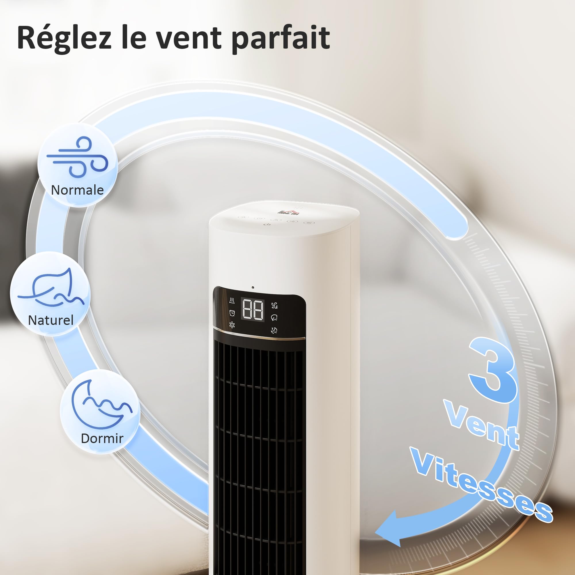HOMCOM Refroidisseur d'air colonne 3 en 1 refroidisseur humidificateur et ventilateur, oscillation 48°, 3 vitesses 3 modes, réservoir d'eau 3L, blocs de glace, télécommande, pour chambre bureau, blanc