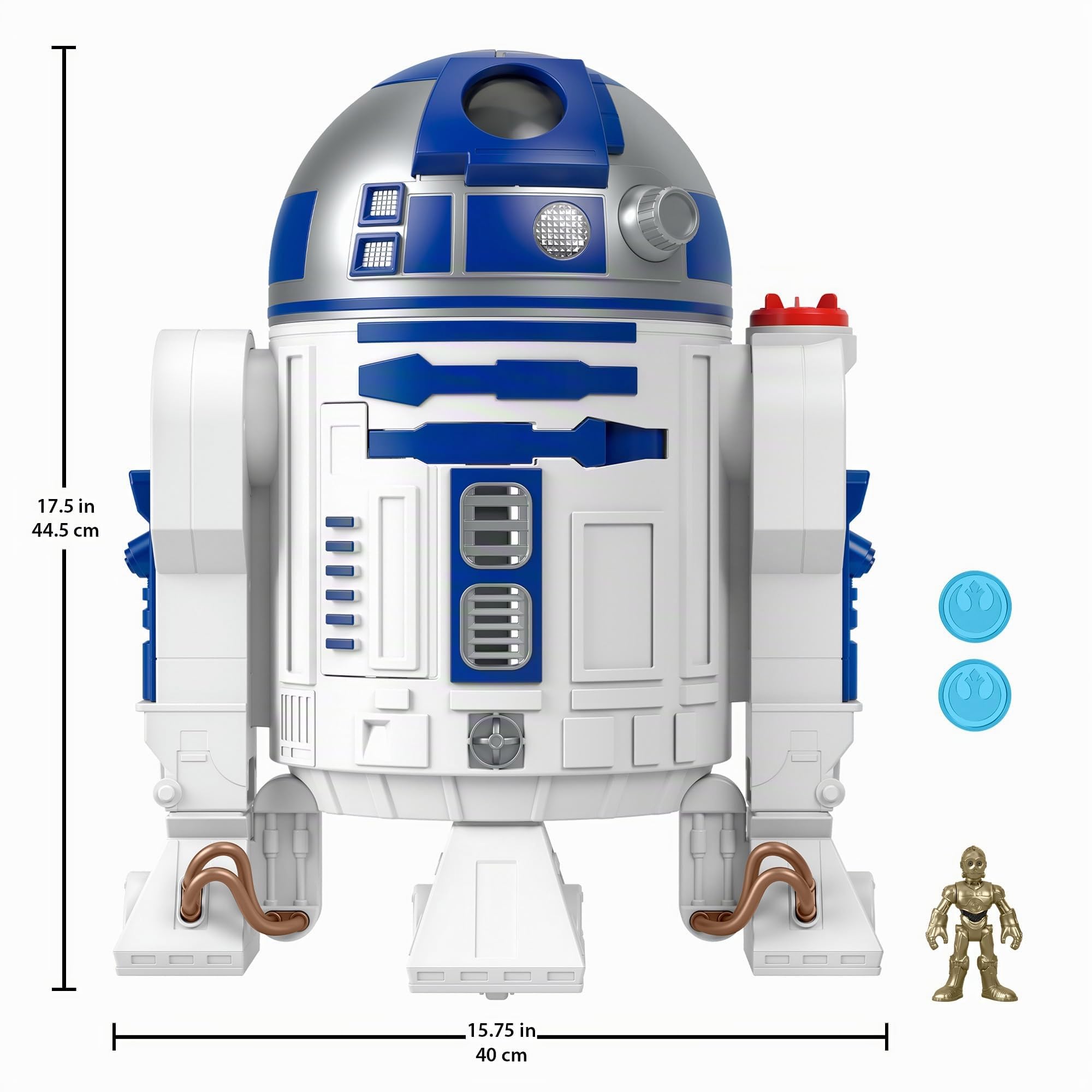 Fisher-Price – Imaginext Figurine de 44,5 cm Star Wars R2-D2 avec Effets sonores Lumineux et clé de Personnage en métal C-3PO, pour Enfants à partir de 3 Ans, HXG52
