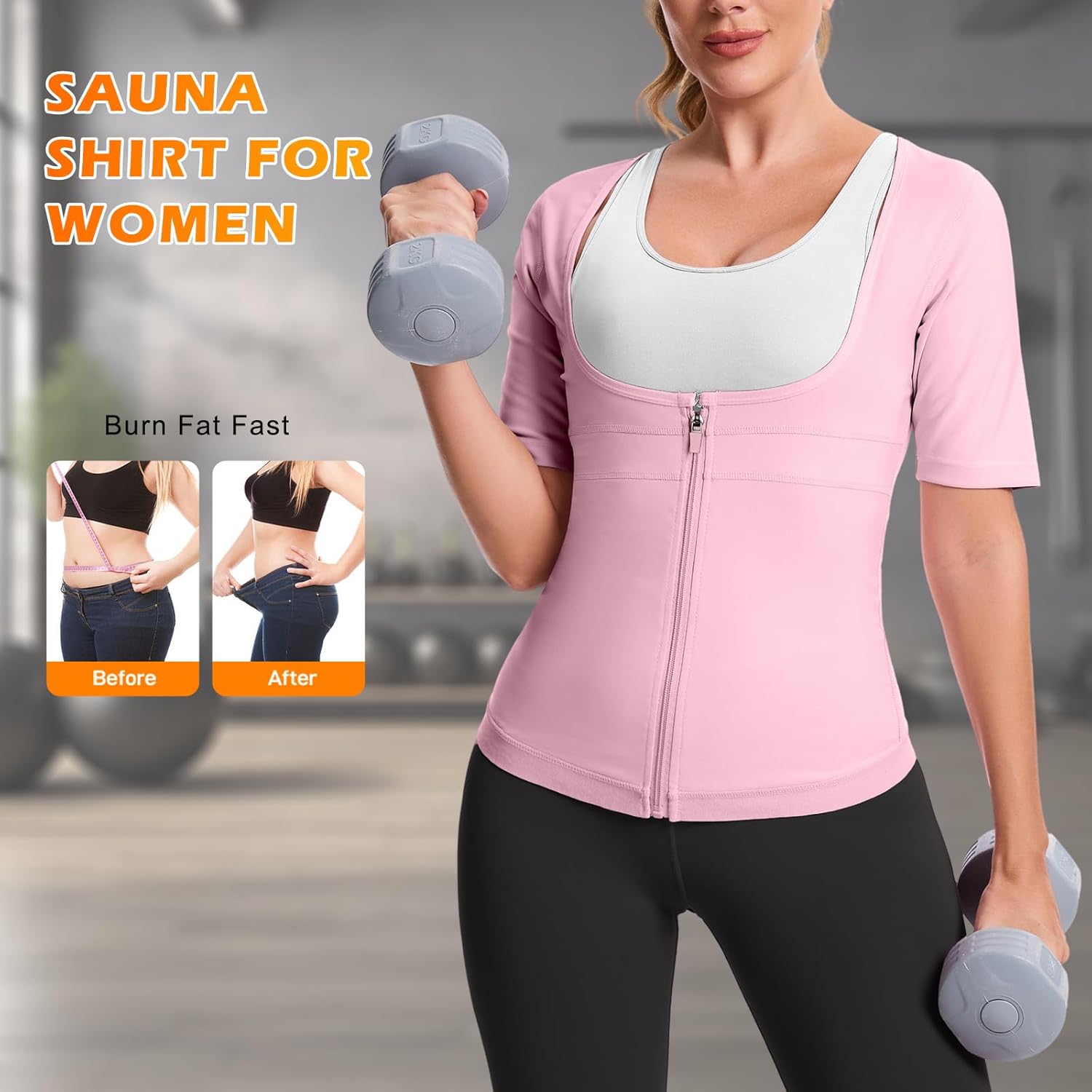 Sauna Suit for Women Sauna Shirt for Women Sweat Body Shaper Waist Trainer Top with Zipper - Image 4