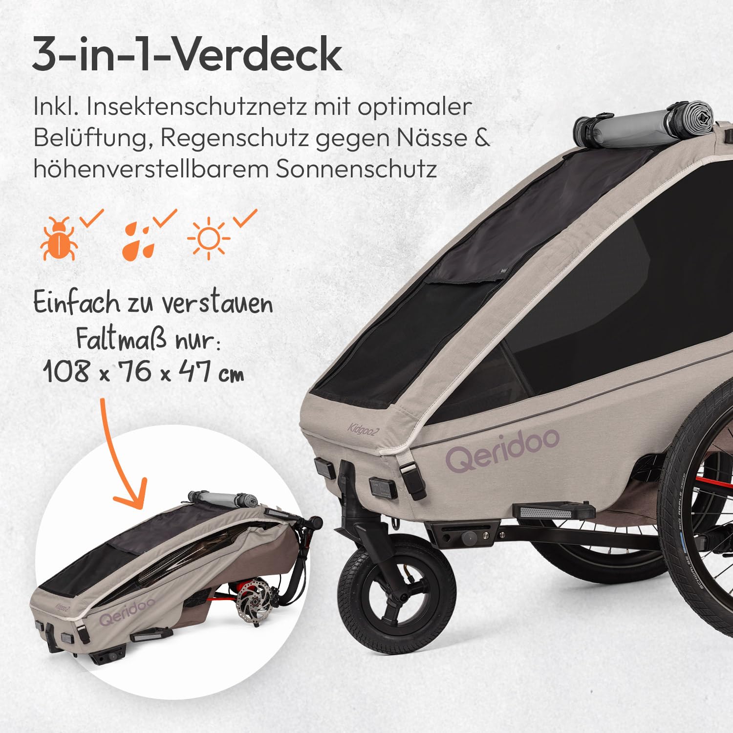 Qeridoo Kidgoo 2 Pro Gen 2 Kinderfahrradanhänger | Premium Fahrradanhänger Kinder mit Scheibenbremse & Joggerrad | Multifunktionaler Fahrrad Anhänger | Komfort & Sicherheit für Alltag & Abenteuer