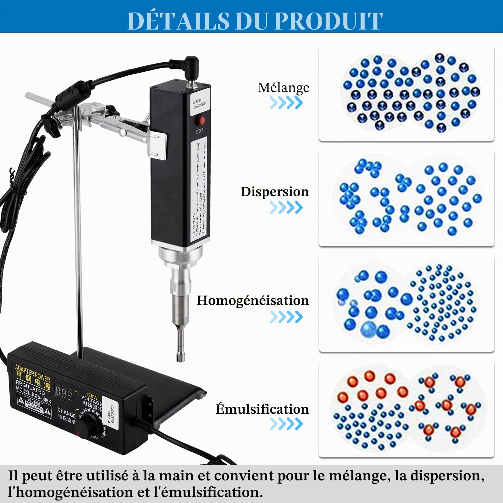 MXBAOHENG Homogénéisateur Ultrasonique Processeur Homogénéisateur à ultrasons Homogénéisateur de laboratoire pour l'extraction cellulaire, l'homogénéisation et la dispersion (500W 10mL~500mL)