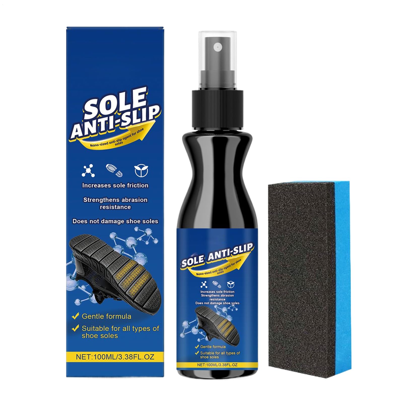 Shoe Grip Spray, Footwear Solution, 100ml, Anti-Skid Grip Enhancer, Waterproof And Stain-Resistant Spray, Improves Shoe Sole Traction, For Running Hiking Basketball