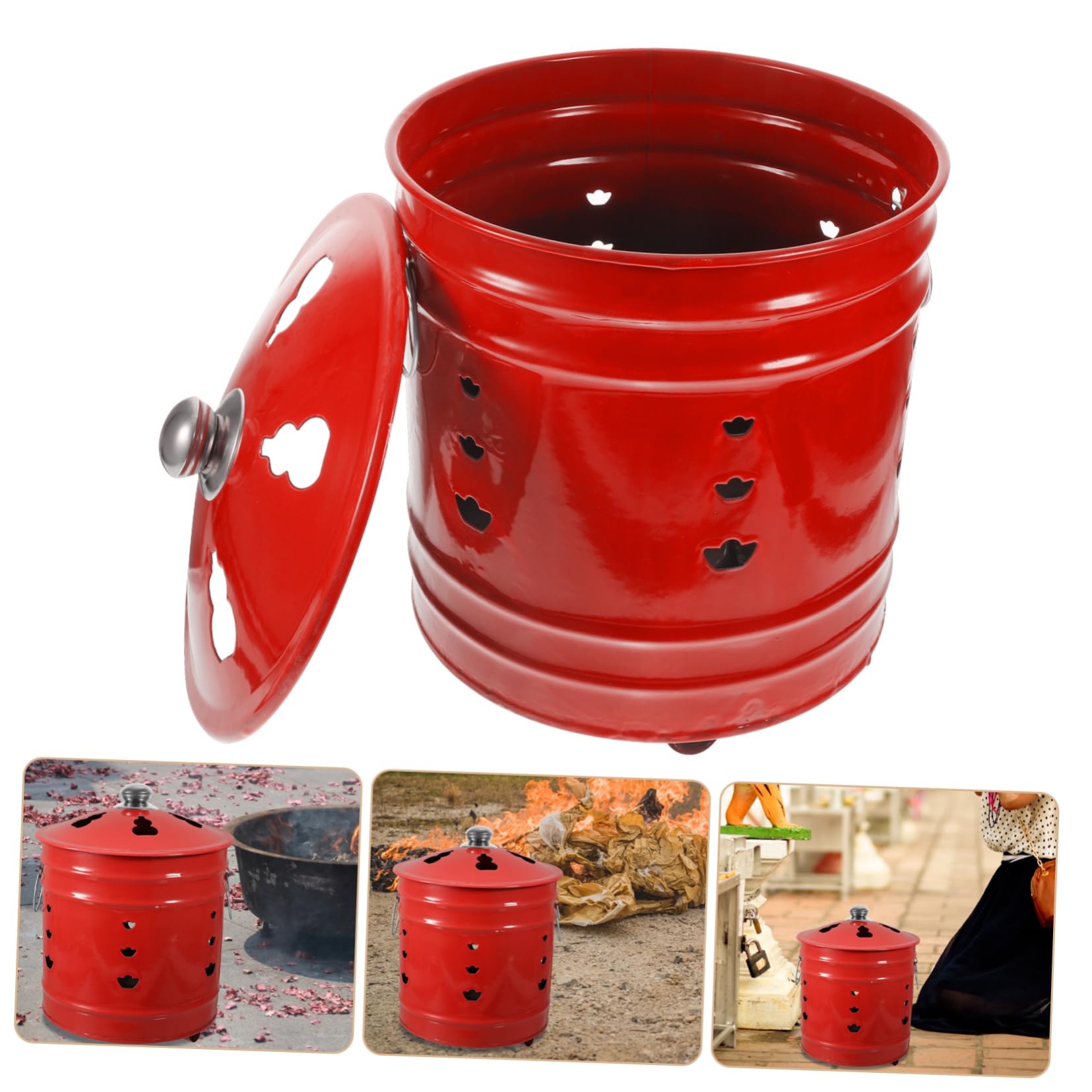 BESPORTBLE Cubo Incinerador de Esmalte Rojo Ventilación para Mejorar la Combustión, Adecuado para Adoración y Mantener el Hogar Ordenado en Celebraciones Estilo Aleatorio